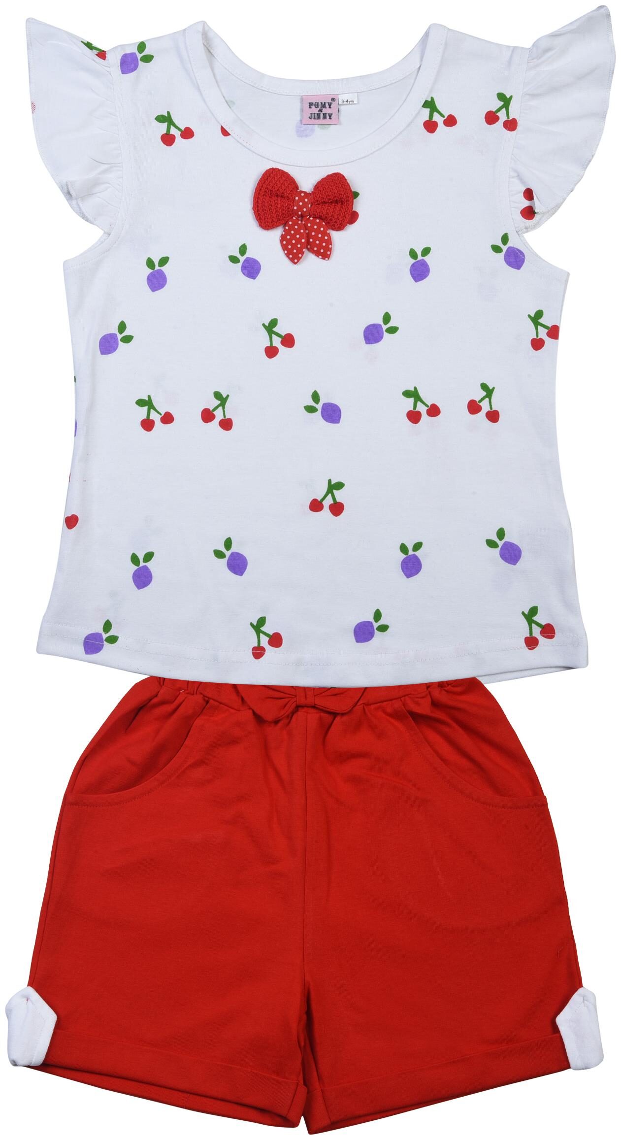 

POMY JINNY Girl Cotton Top Bottom Set - White Red
