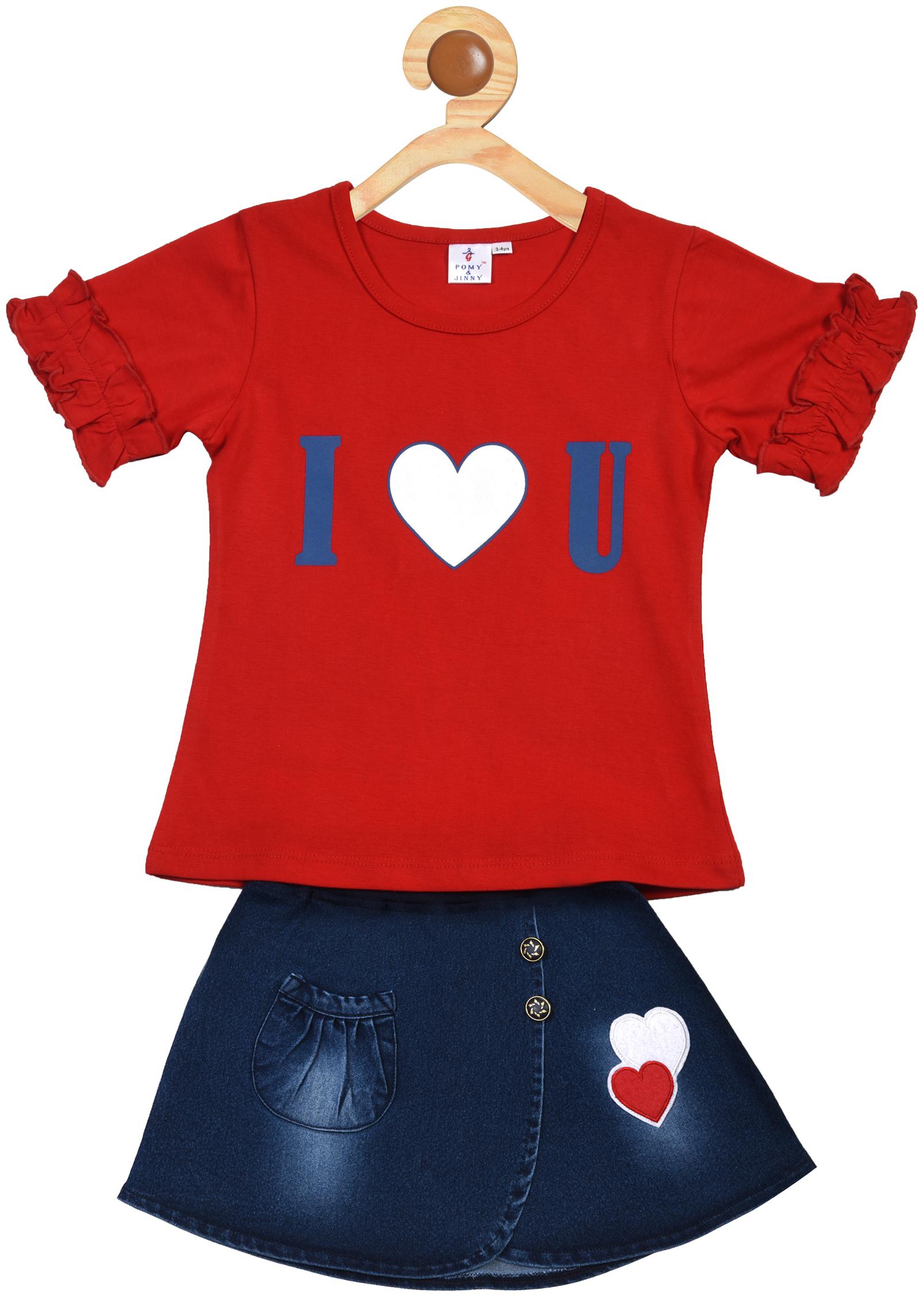 

POMY JINNY Girl Cotton Top Bottom Set - Red Blue