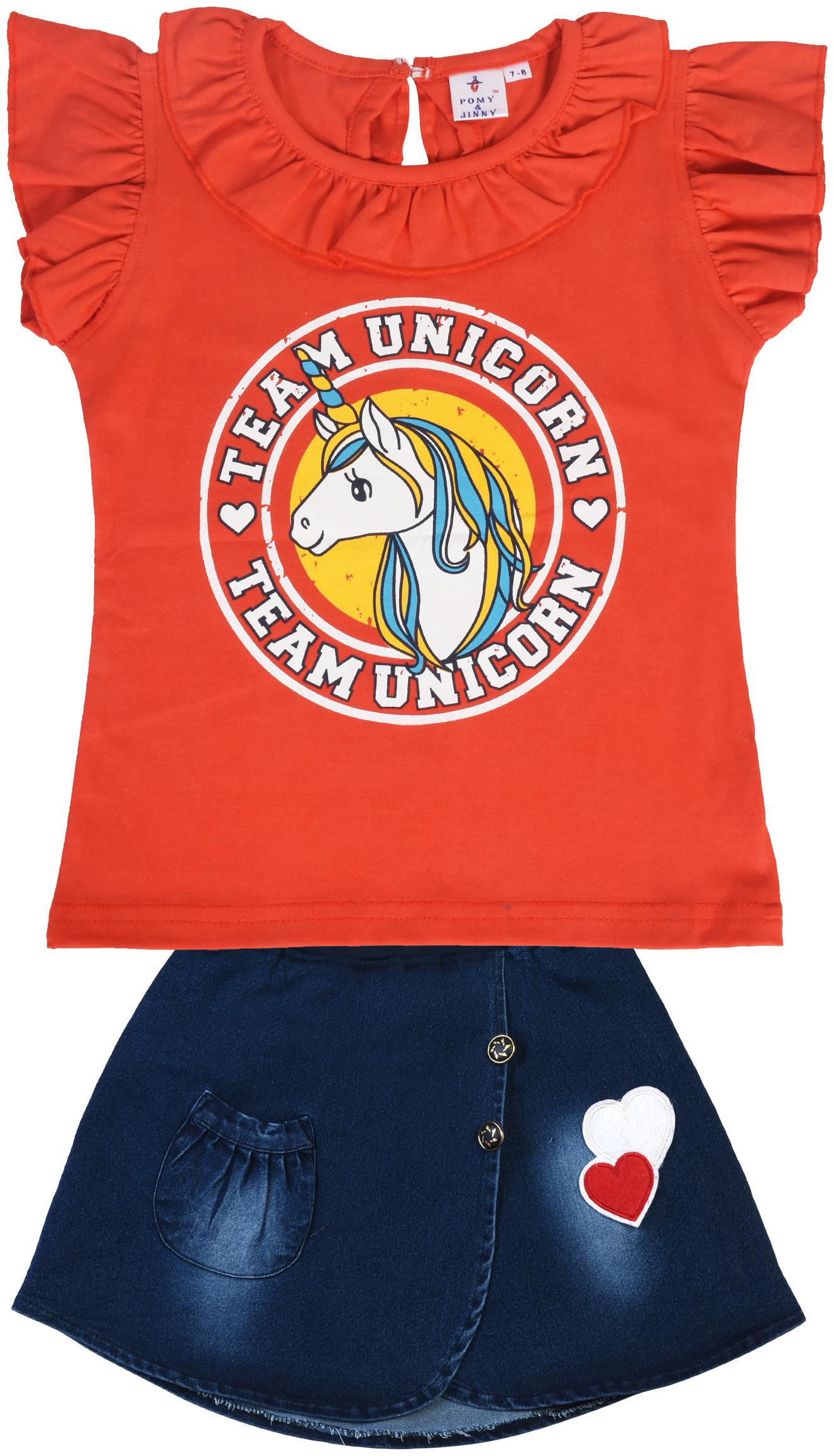 

POMY JINNY Girl Cotton Top Bottom Set - Orange Blue