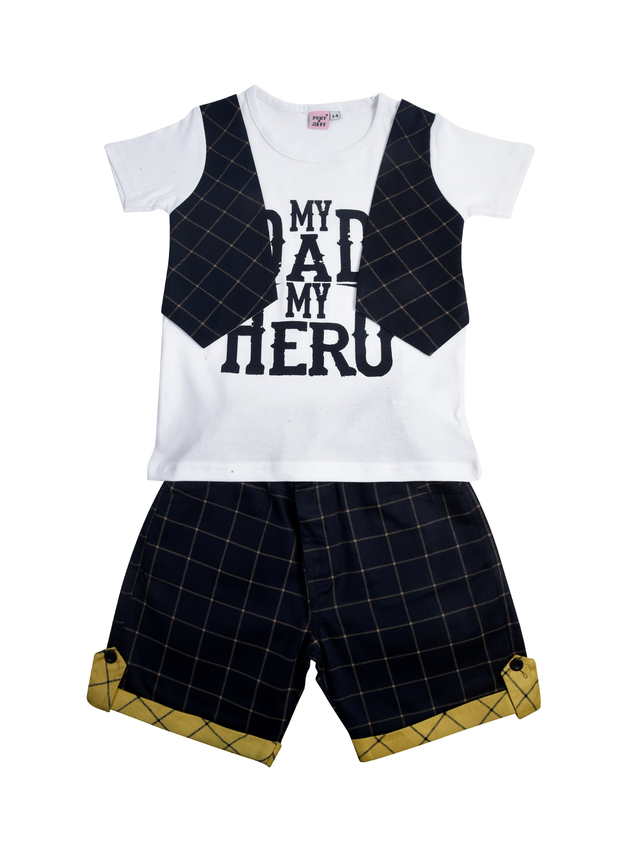 

POMY JINNY Cotton Printed Top Bottom Set - White Black