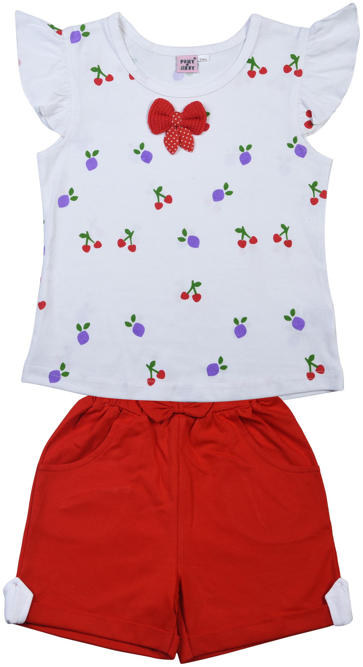 

POMY JINNY Girl Cotton Top Bottom Set - White Red