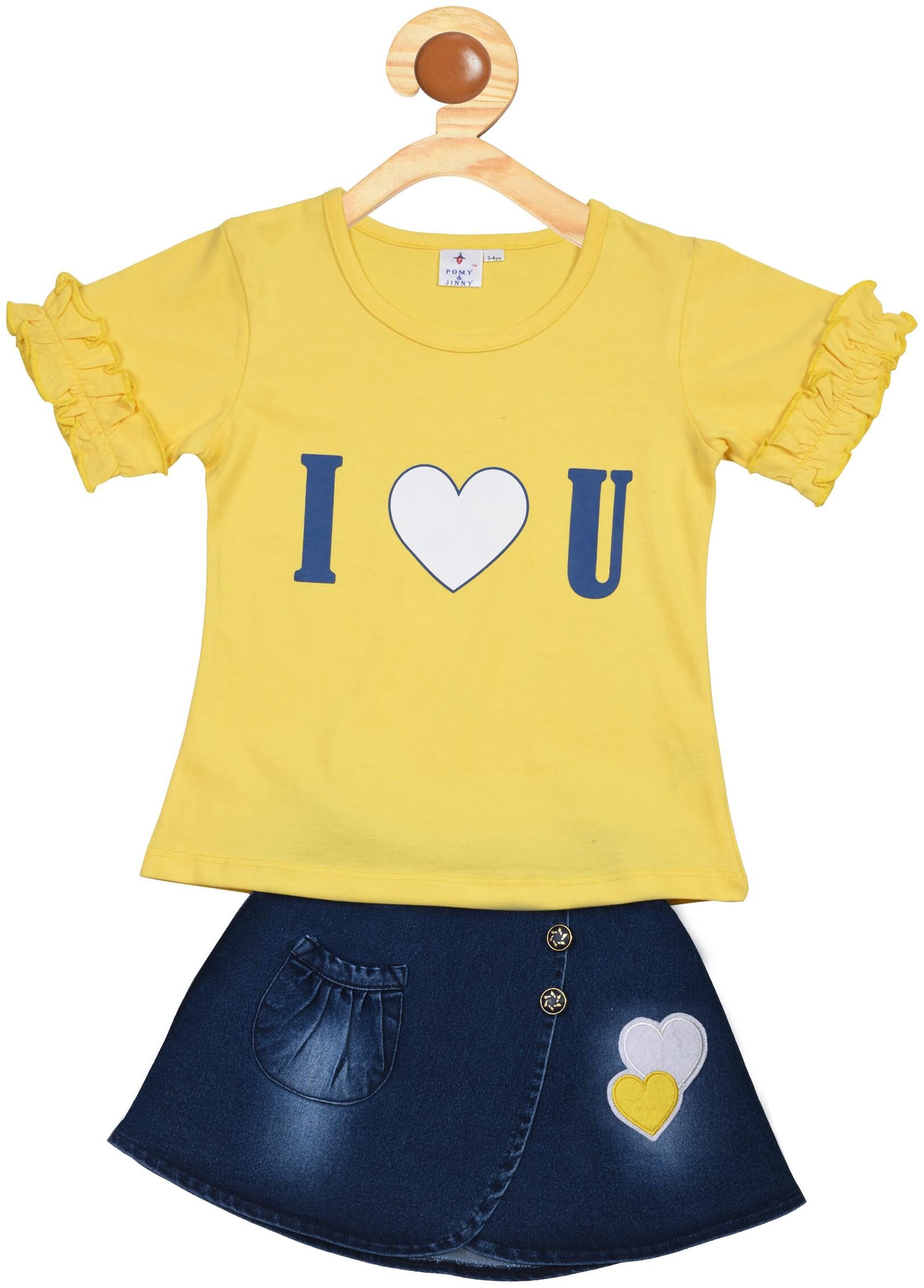 

POMY JINNY Girl Cotton Top Bottom Set - Yellow Blue