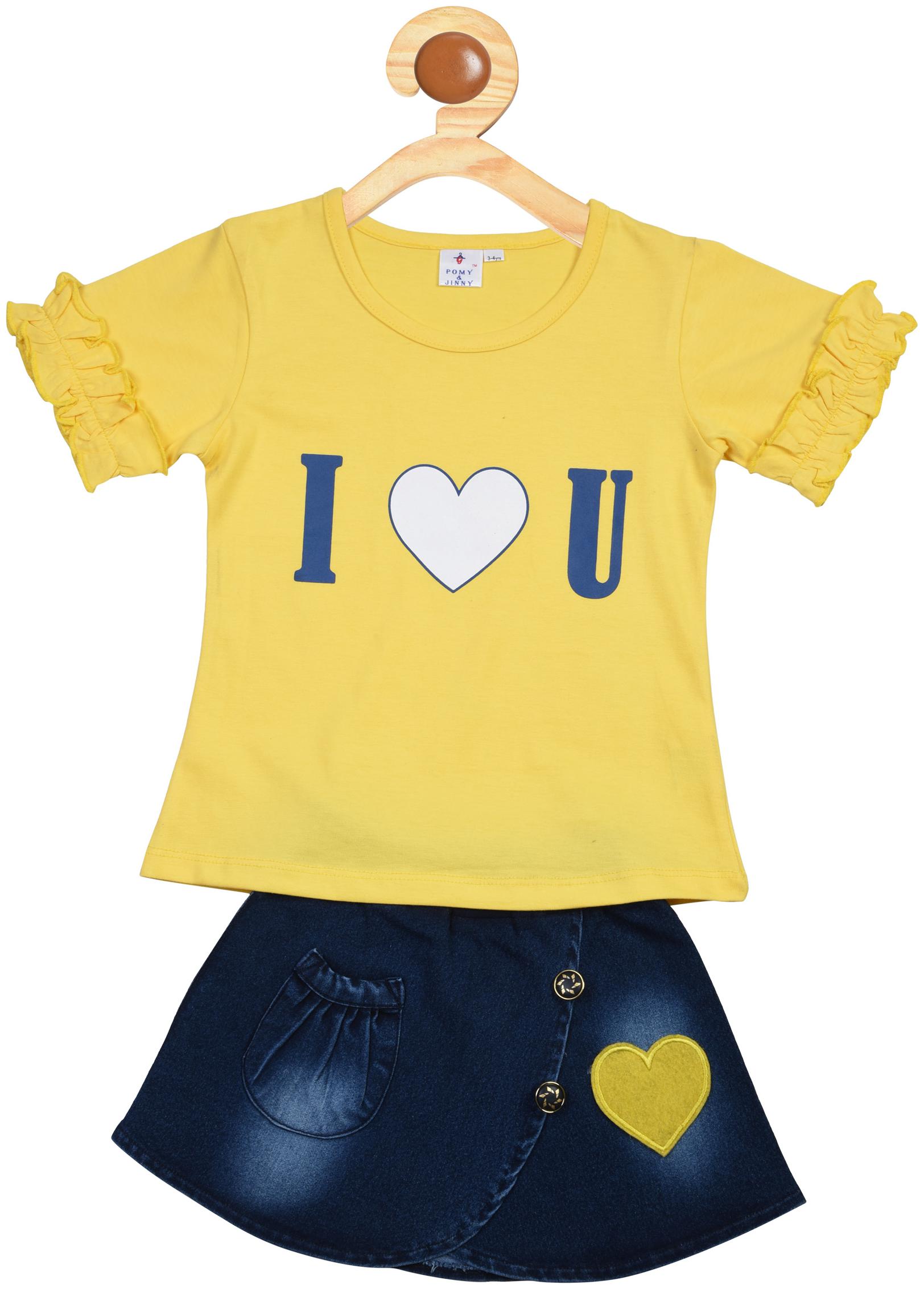 

POMY JINNY Girl Cotton Top Bottom Set - Yellow Blue