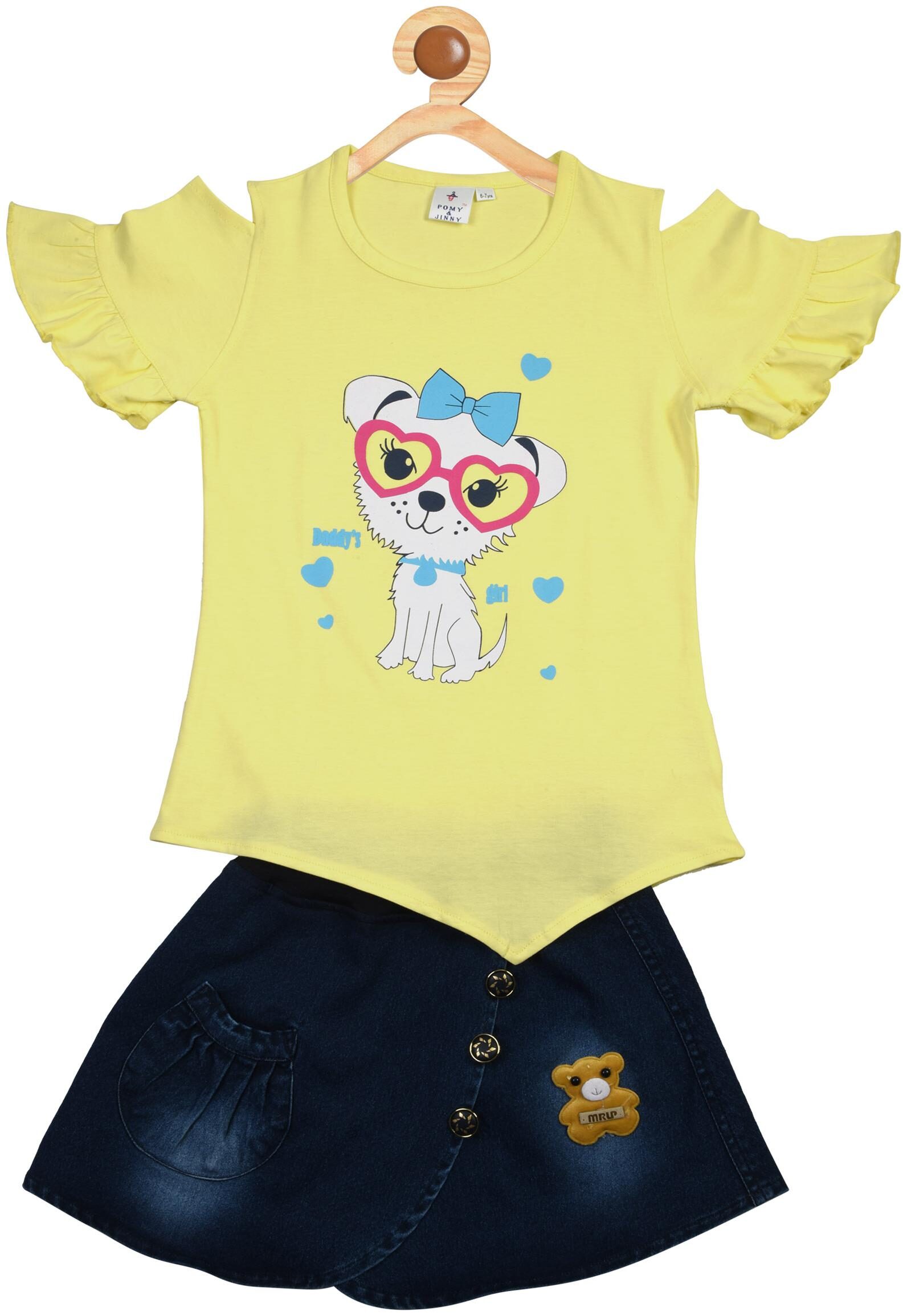 

POMY JINNY Girl Cotton Top Bottom Set - Yellow Blue