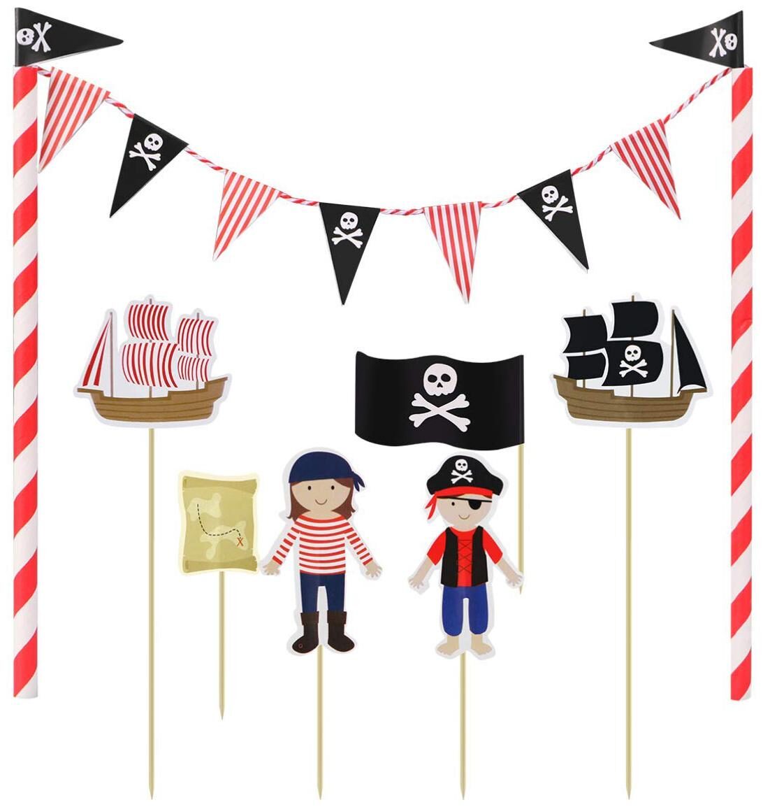 

Pop the Party Pirate Cake Bunting Banner Topper Kit Pirate Cake Flag Picks Pirate Theme Cake Topper Decoration for Kids Birthday Party Supplies