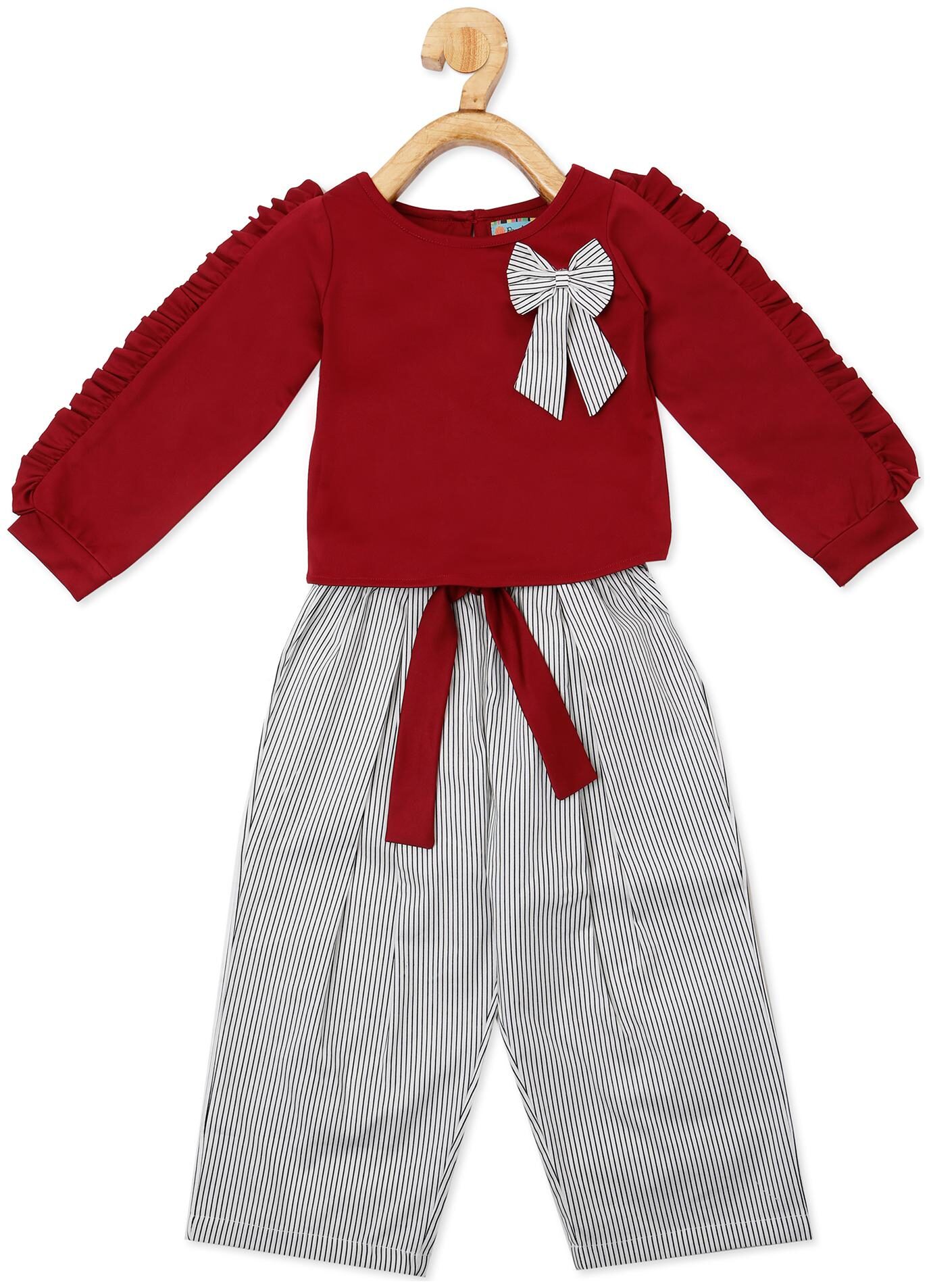 

Powderfly Baby girl Top bottom set - Maroon White