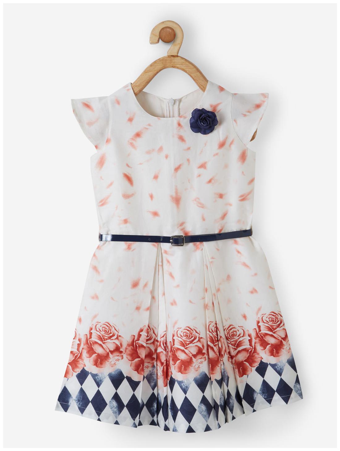 

Powderfly White Orange Cotton Short Sleeves Knee Length Princess Frock ( Pack of 1 )