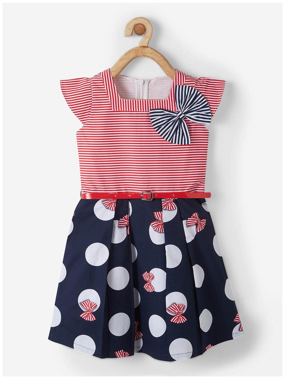 

Powderfly Red Blue Cotton Short Sleeves Knee Length Princess Frock ( Pack of 1 )