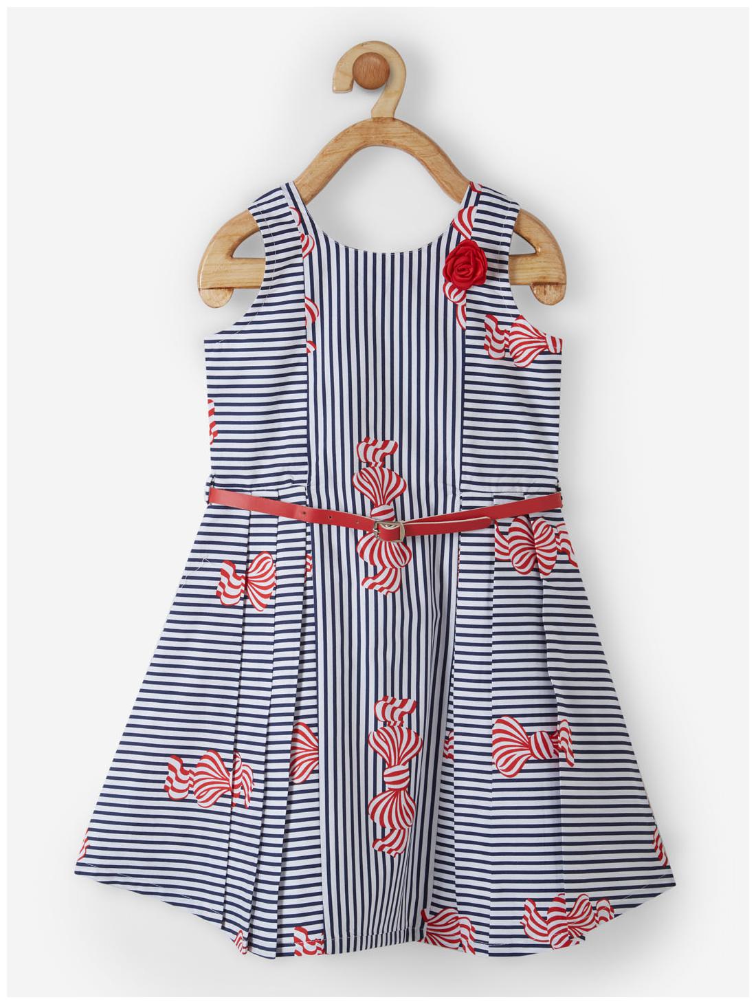 

Powderfly Baby girl Cotton Striped Princess frock - Blue White