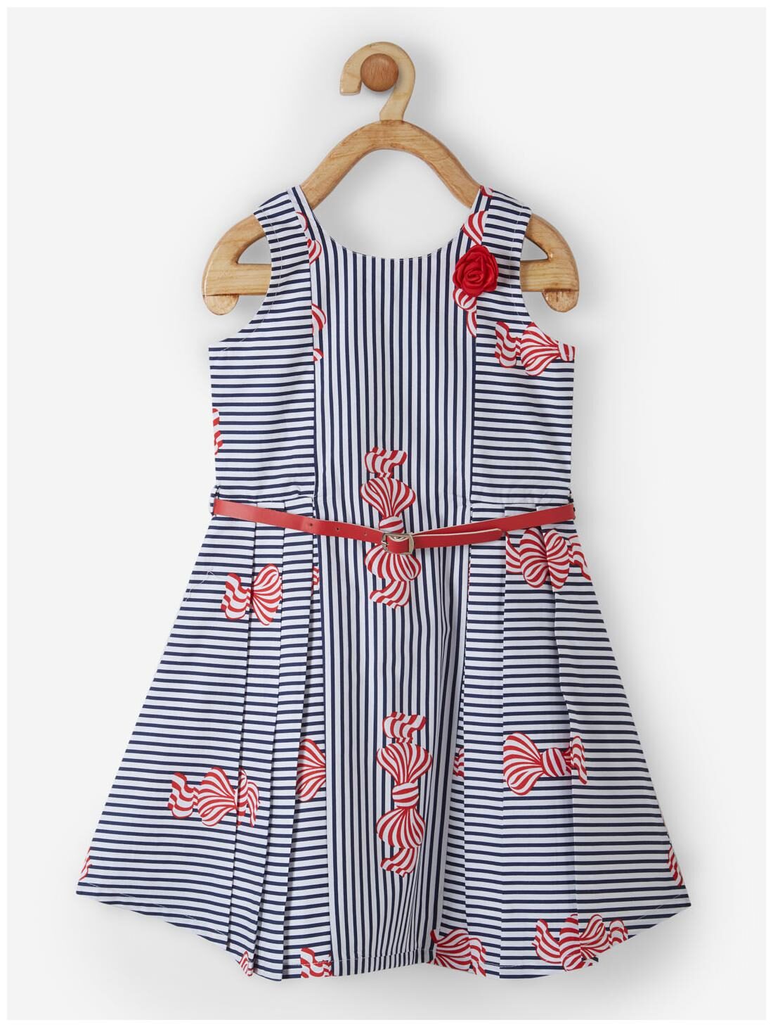 

Powderfly Baby girl Cotton Striped Princess frock - Blue White