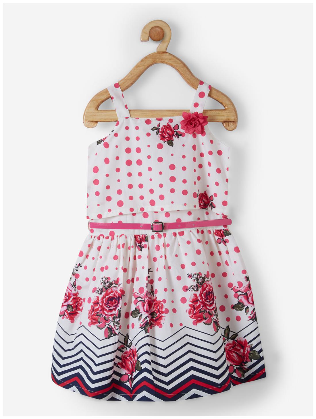 

Powderfly White Pink Cotton Sleeveless Knee Length Princess Frock ( Pack of 1 )