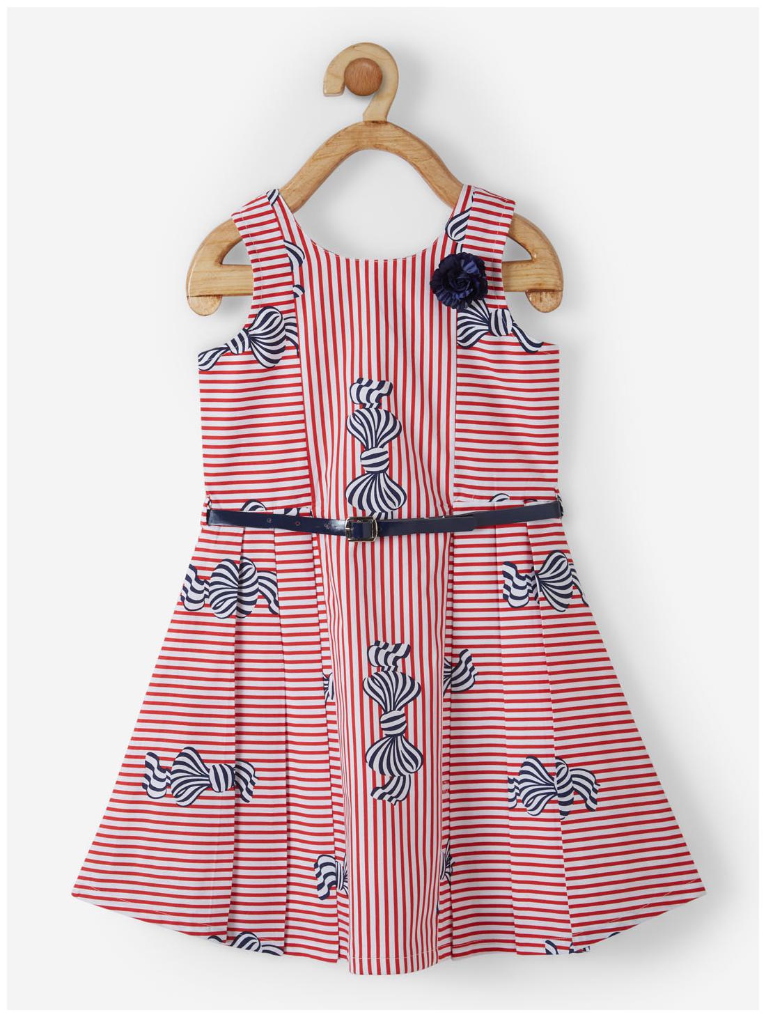 

Powderfly Baby girl Cotton Striped Princess frock - Red White