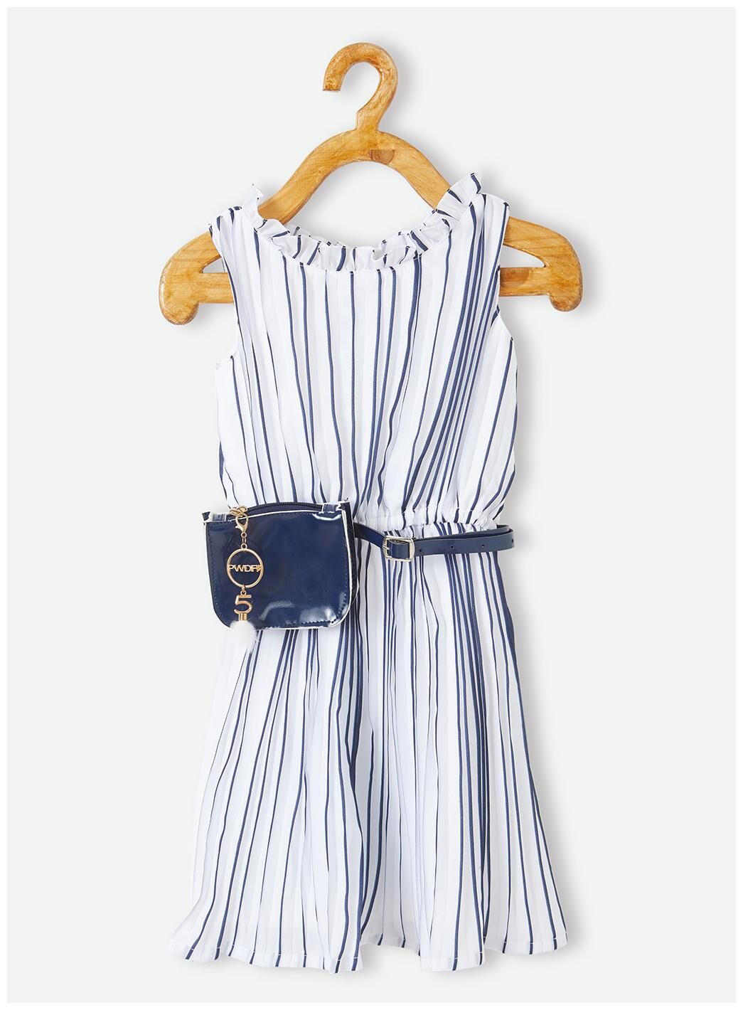 

Powderfly Girl s Linen White Round Neck Striped Dress