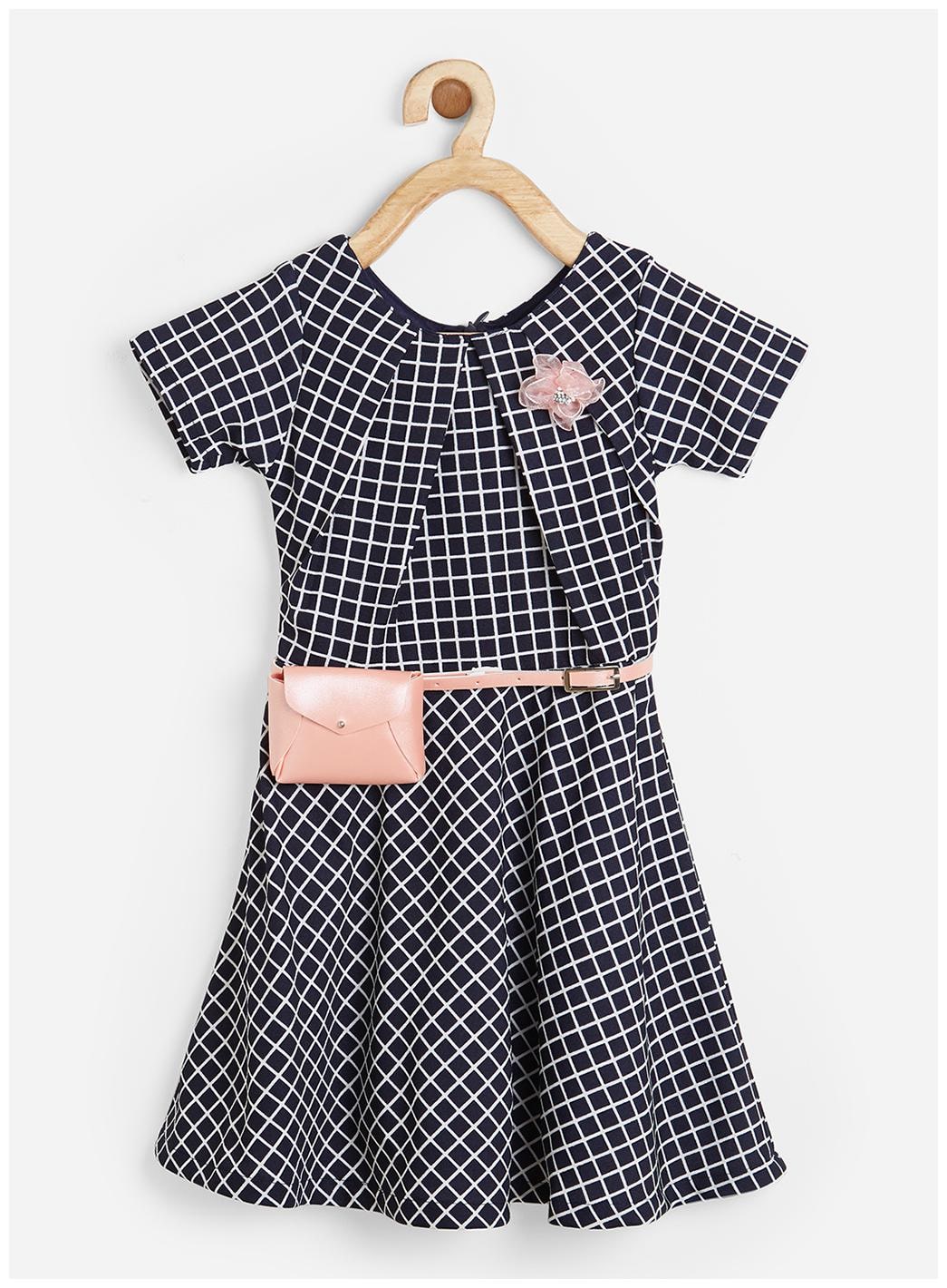 

Powderfly Girl s Cotton Blue Round Neck Check Print Dress