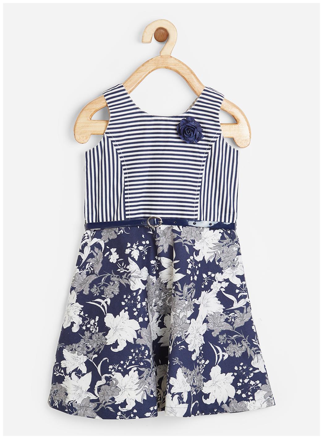 

Powderfly Girl s Cotton Blue Round Neck Stripe Dress