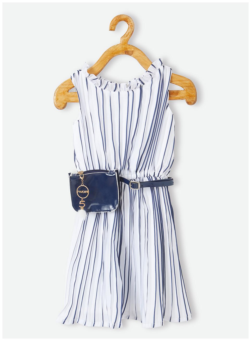 

Powderfly Girl s Linen White Round Neck Striped Dress