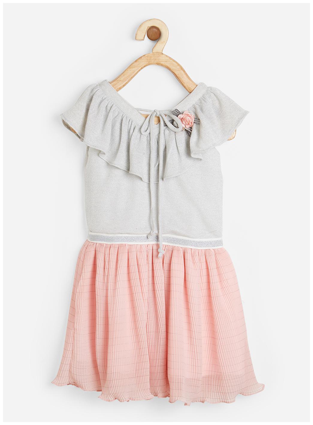 

Powderfly Girl s Linen Peach Satin Striped V-Neck Dress