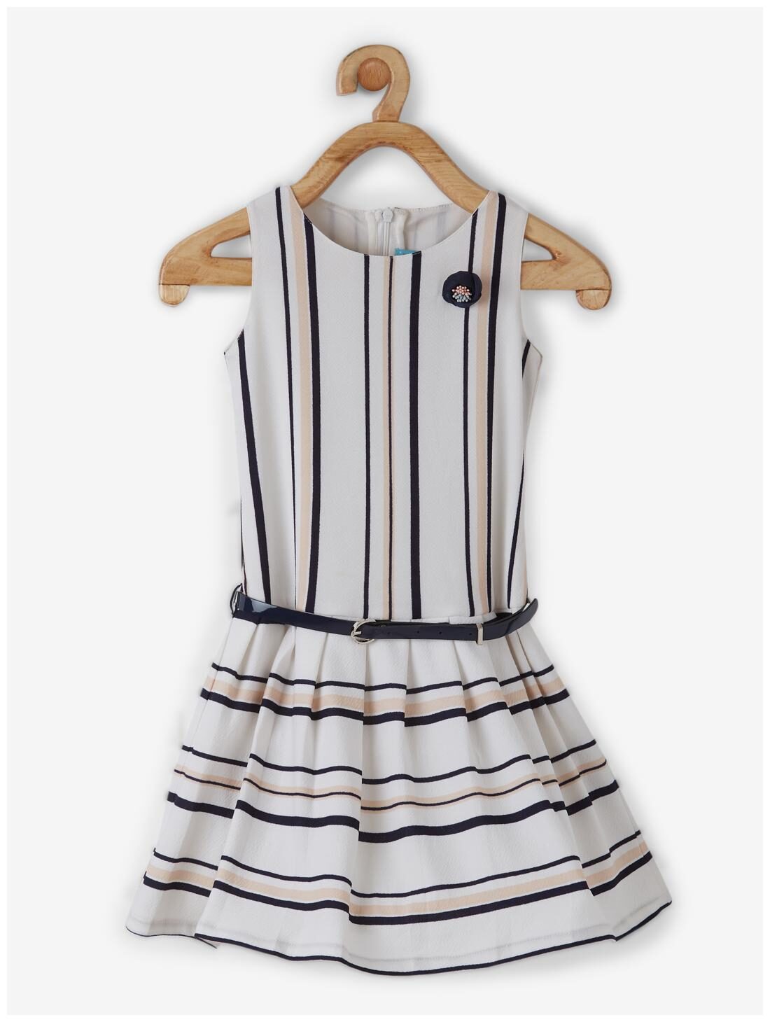 

Powderfly Baby girl Cotton Striped Princess frock - White