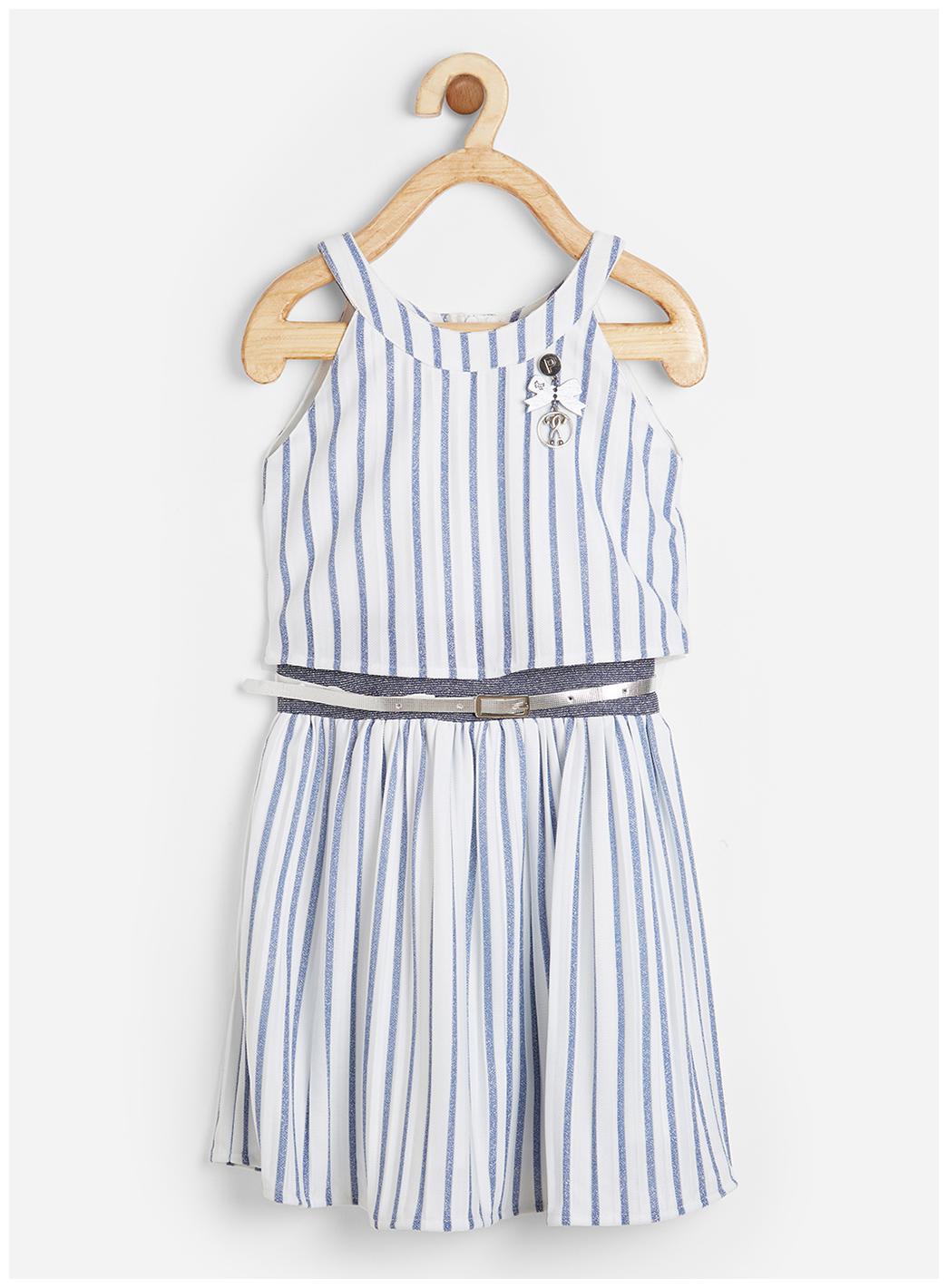 

Powderfly Girl s Cotton Grey Stripe Print Round Neck Dress
