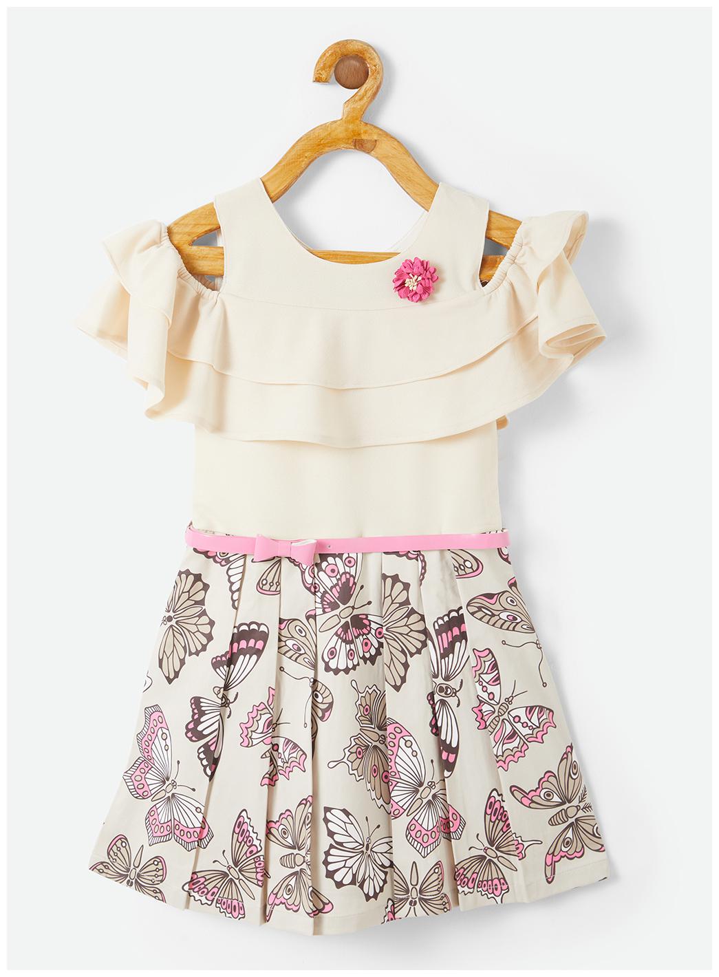 

Powderfly Cream Velvet Short Sleeves Knee Length Princess Frock ( Pack of 1 )