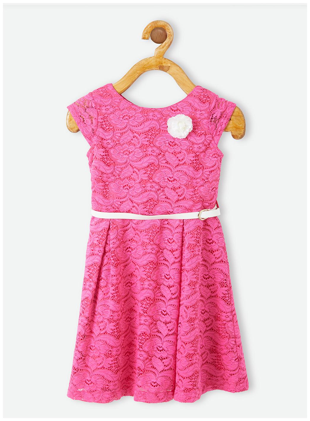 

Powderfly Pink Satin Short Sleeves Knee Length Princess Frock ( Pack of 1 )