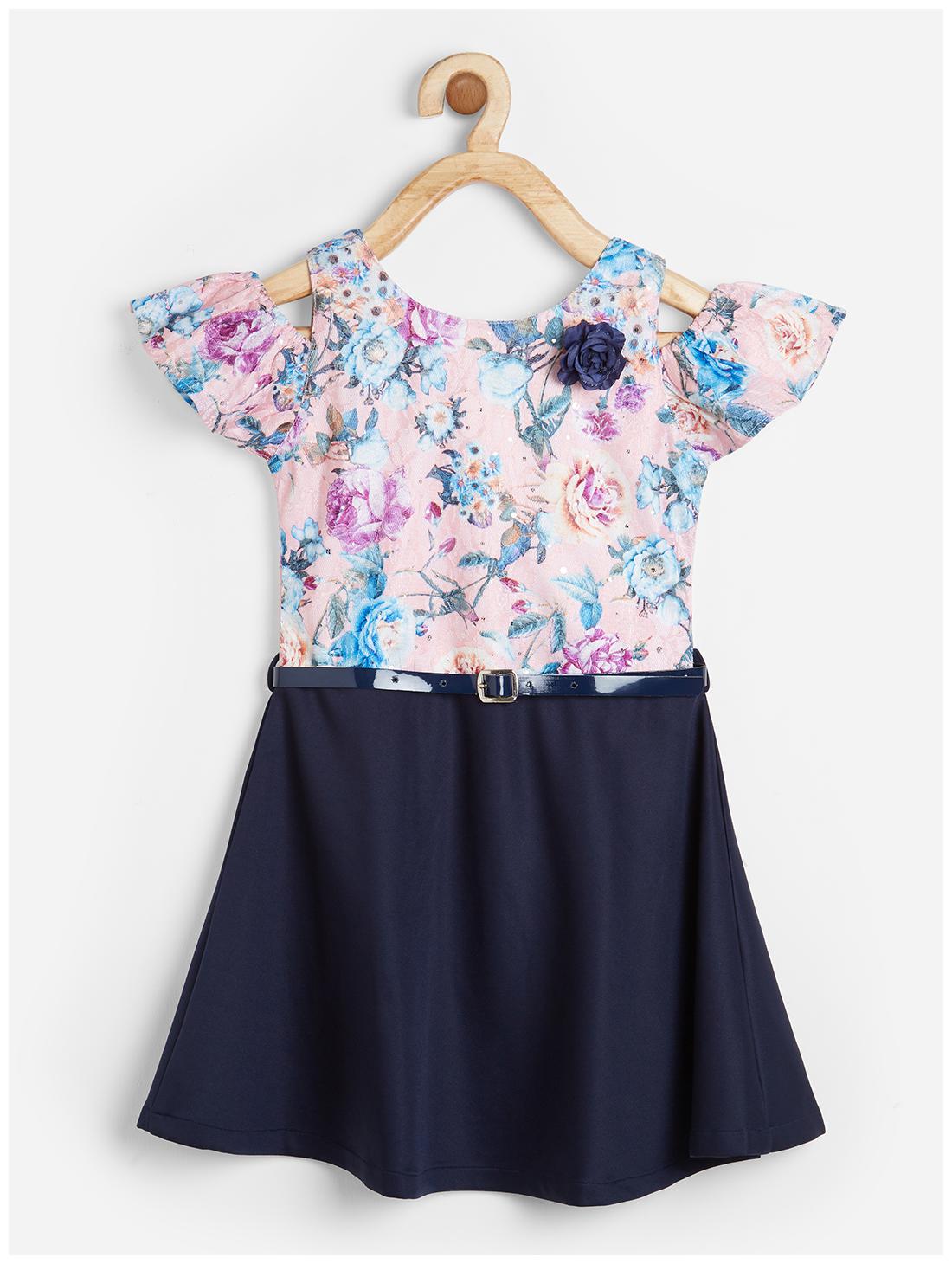 

Powderfly Girl s Pink Cotton Floral Print Round Neck Dress