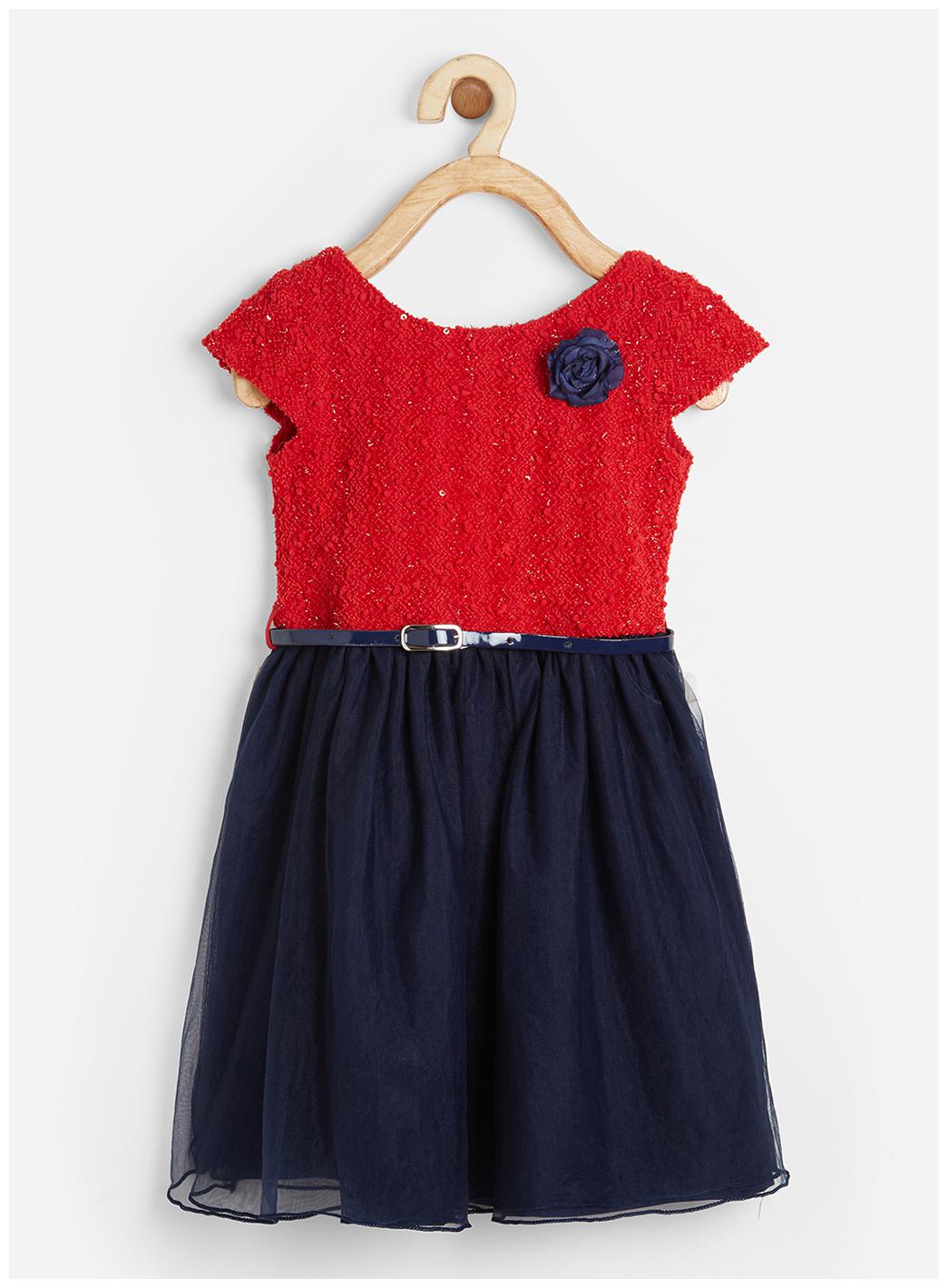 

Powderfly Red Velvet Short Sleeves Knee Length Princess Frock ( Pack of 1 )