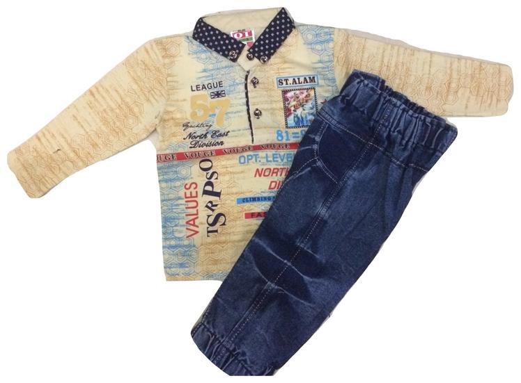 

Pratishtha Creations Baby boy Top bottom set - Beige Blue