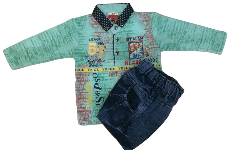 

Pratishtha Creations Baby boy Top bottom set - Green Blue