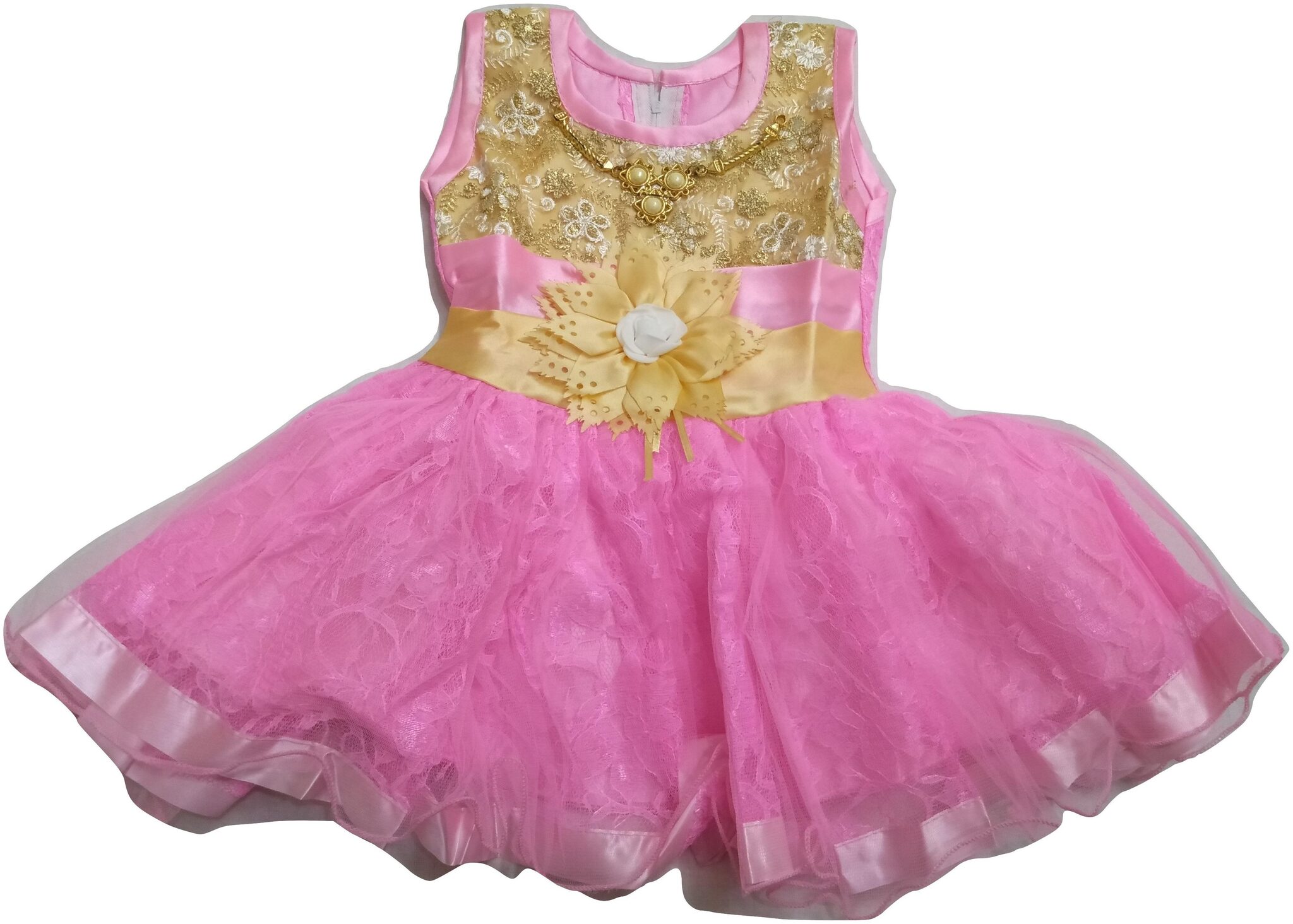 

Pratishtha Creations Baby girl Net Self design Princess frock - Pink
