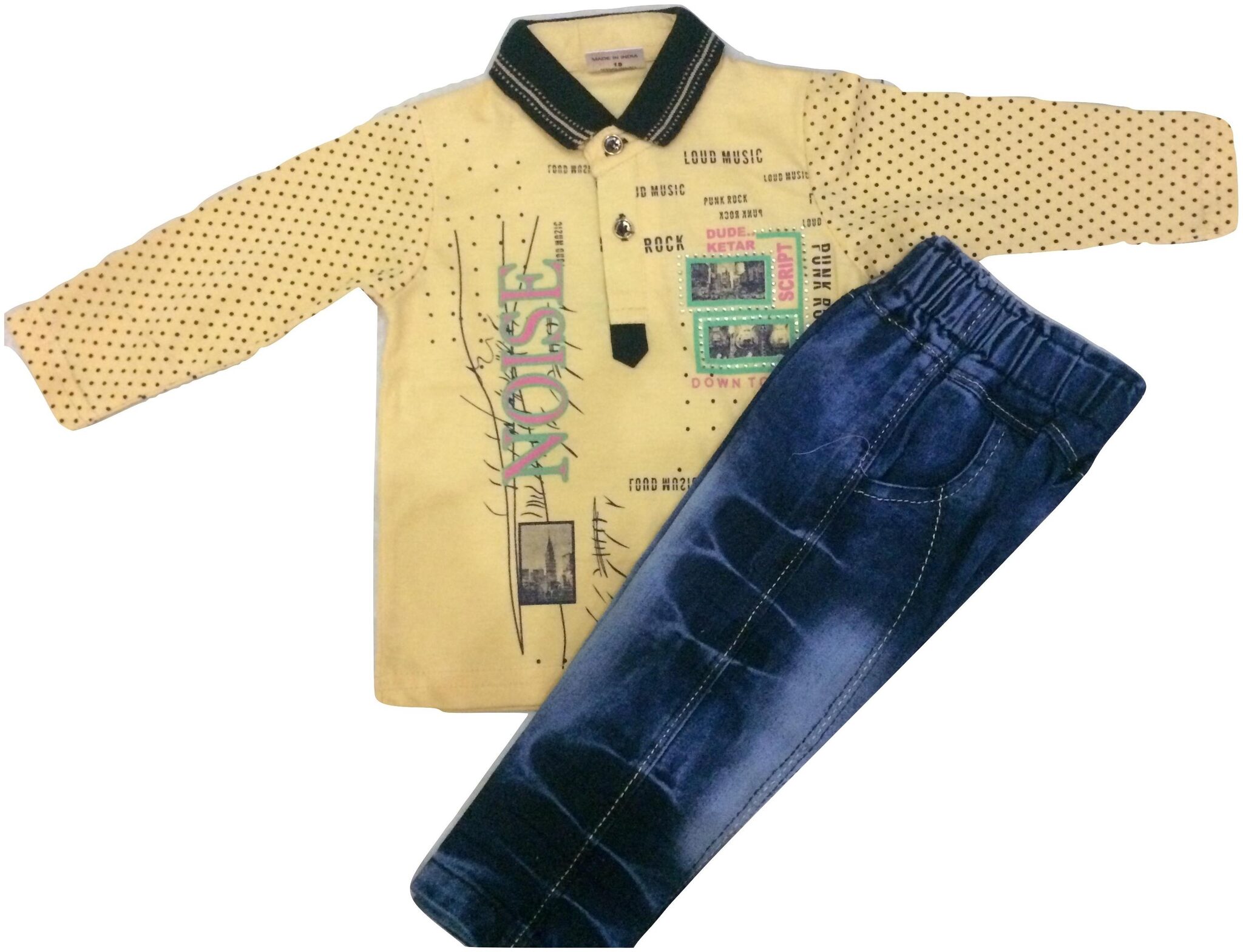 

Pratishtha Creations Baby boy Top bottom set - Yellow Blue