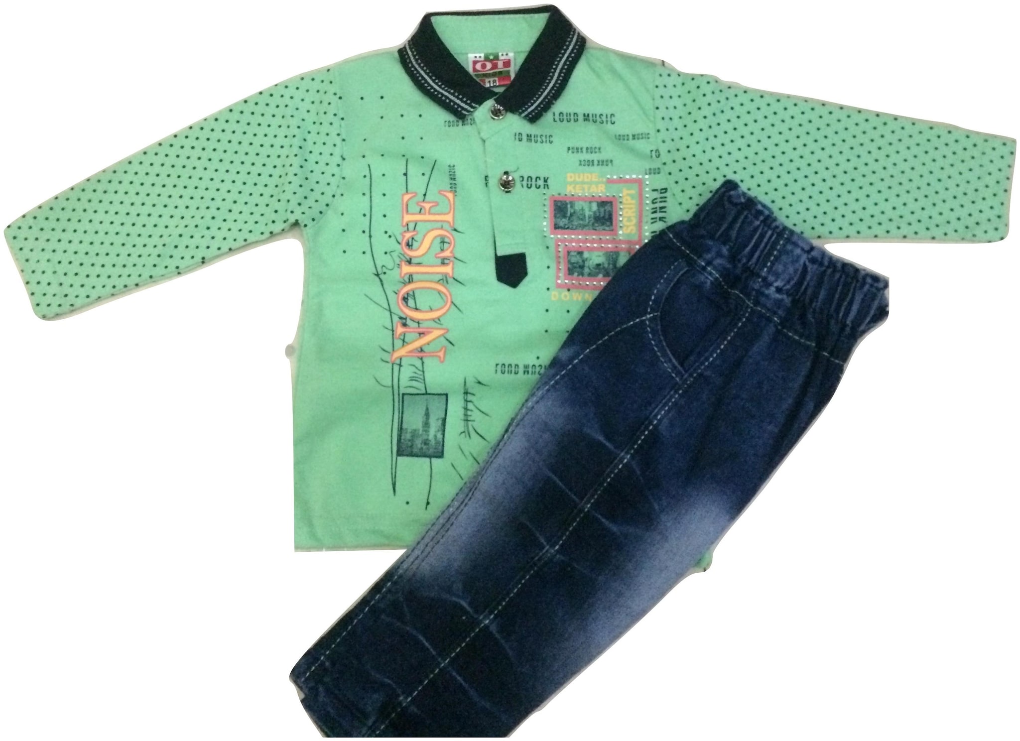 

Pratishtha Creations Baby boy Top bottom set - Green Blue