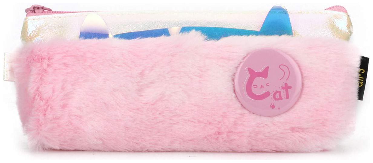

QIPS Plush Fluffy Faux Fur Cat Pencil Pouch Bag Pink