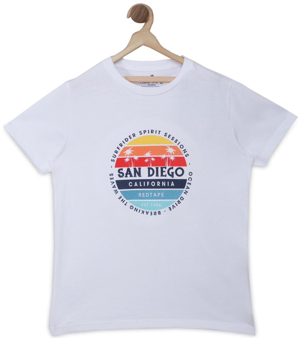 

Red Tape Boy Cotton Printed T-shirt - White