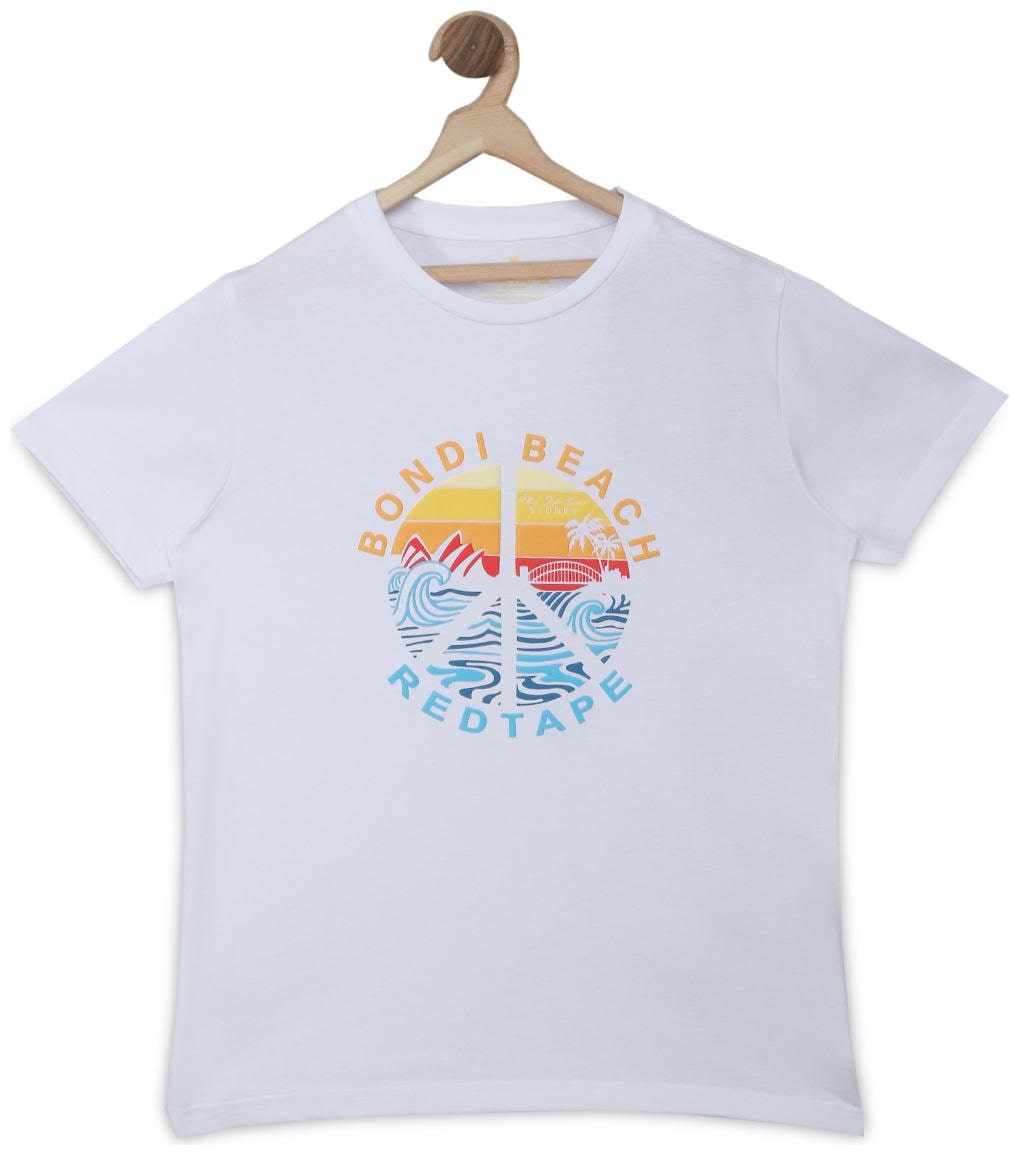 

Red Tape Boy Cotton Printed T-shirt - White