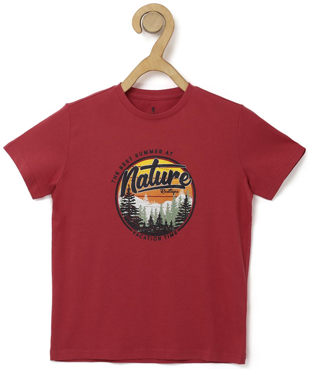 

Red Tape Boy Cotton Printed T-shirt - Red