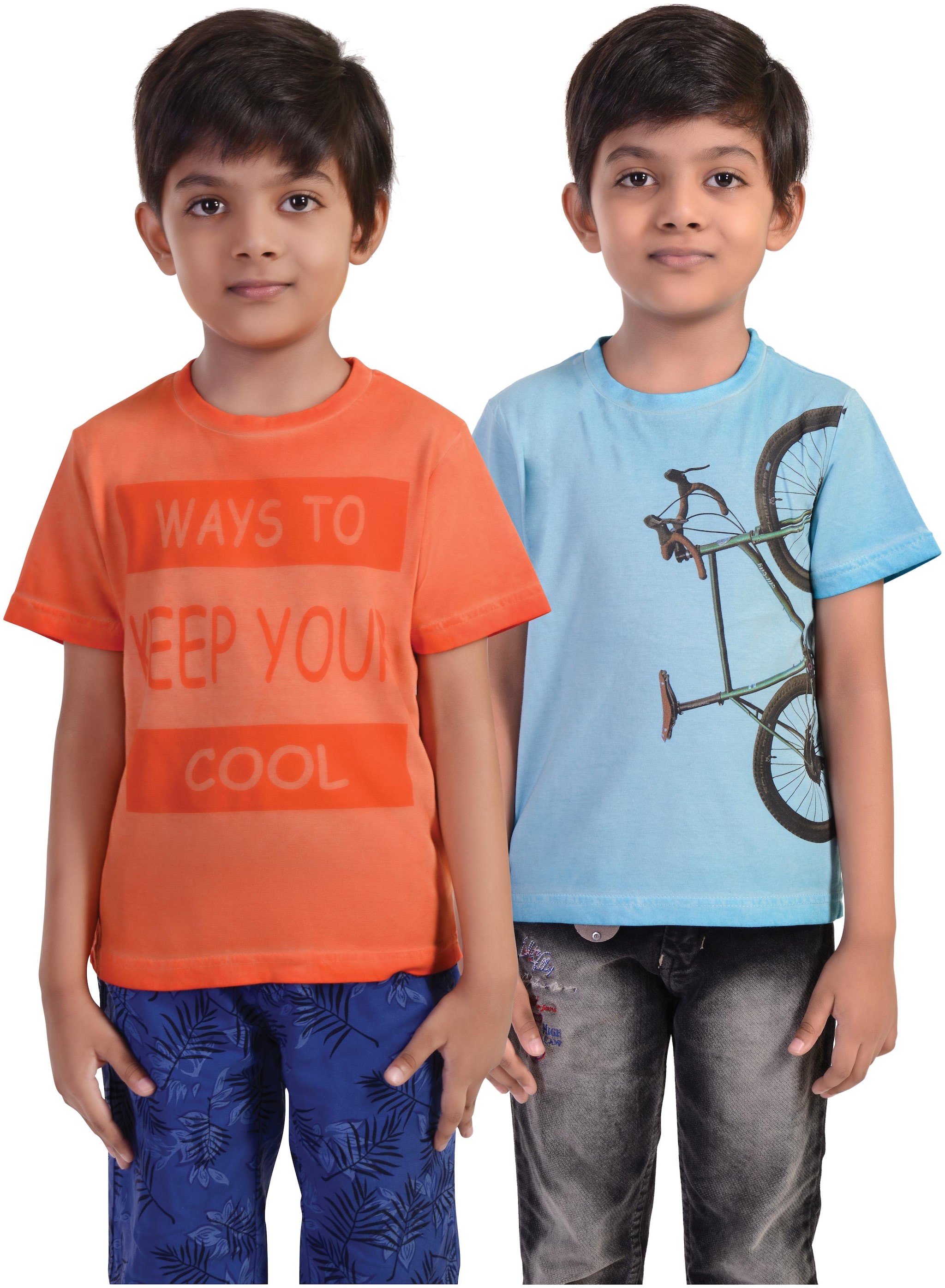 

Rhythm Cotton Self Design Orange Blue Color T-Shirt For Boy