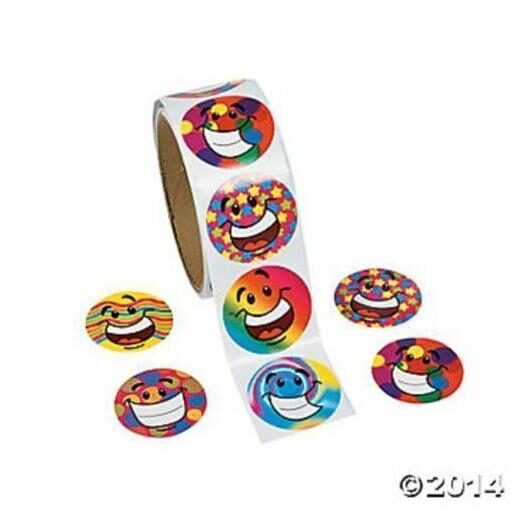 

Roll of 100 Funky Smile Face Stickers Birthday Party Favors