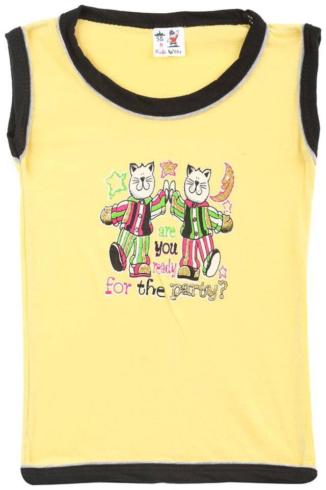 S R Kids Cotton Printed T shirt for Baby Boy - Yellow