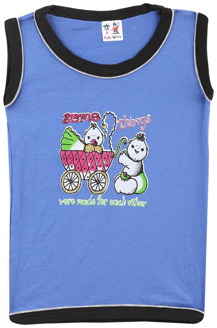 

S R Kids Cotton Printed T shirt for Unisex Infants - Blue