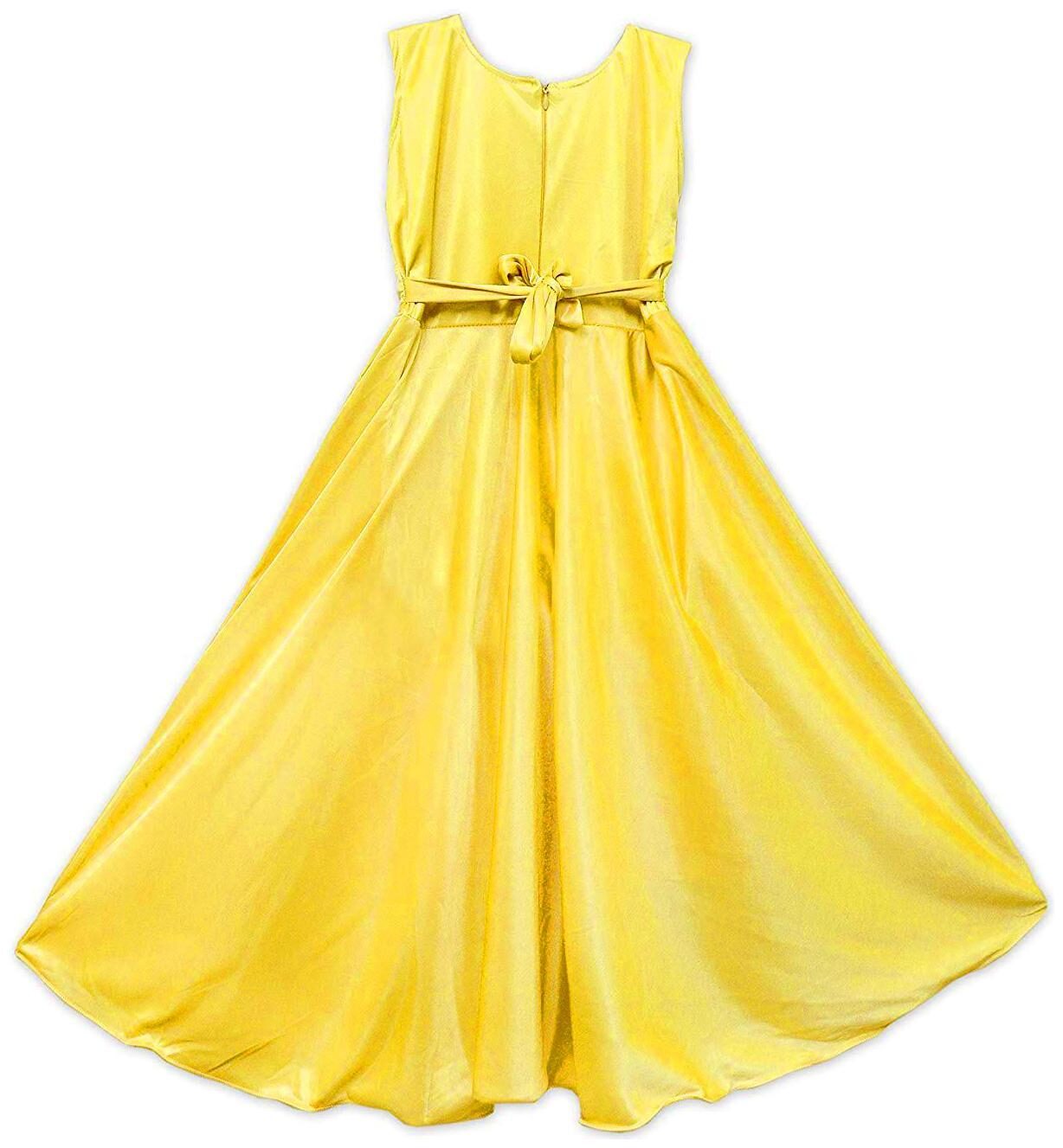 

SECCA Yellow Satin Sleeveless Maxi Princess Frock ( Pack of 1 )