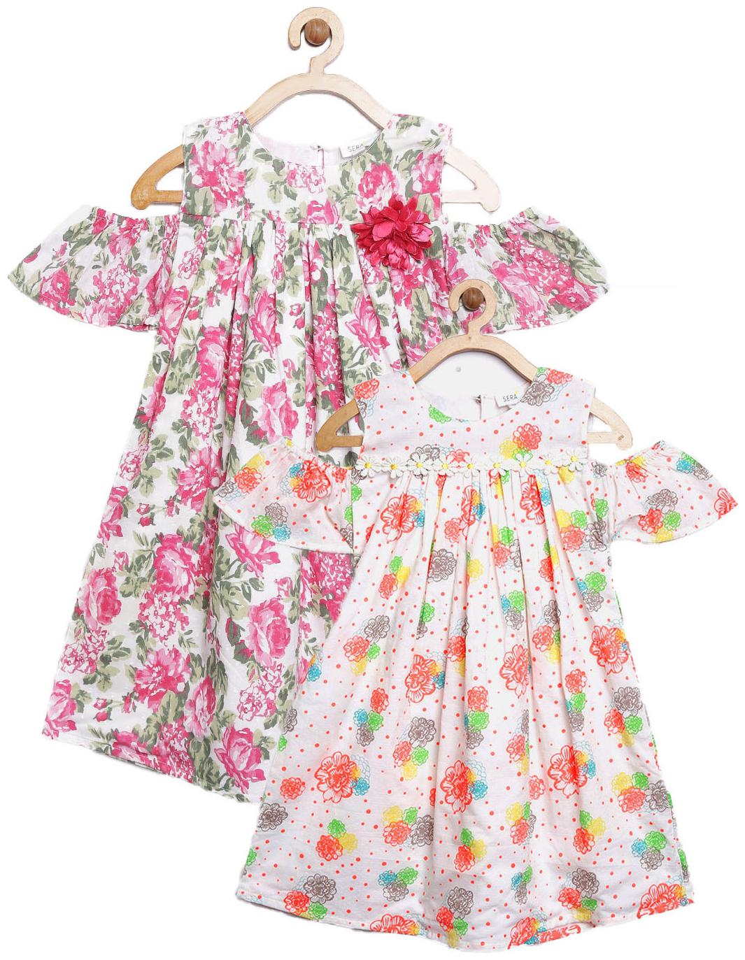 

Sera Multi Cotton Sleeveless Knee Length Princess Frock ( Pack of 2 )