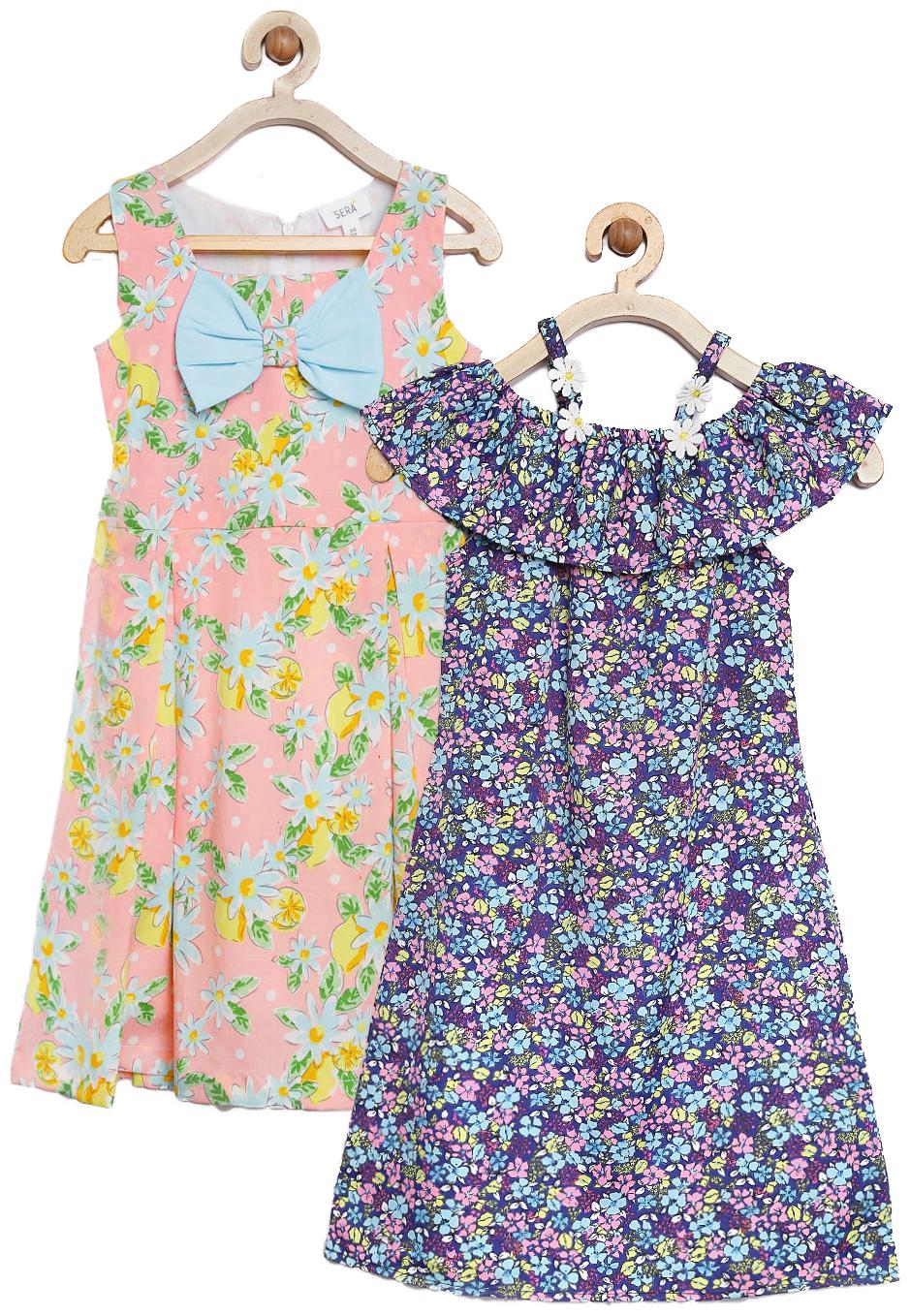

Sera Multi Polyester Sleeveless Knee Length Princess Frock ( Pack of 2 )