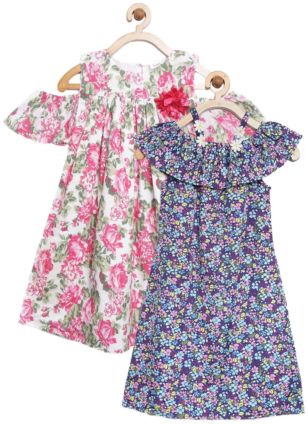 

Sera Multi Cotton Sleeveless Knee Length Princess Frock ( Pack of 2 )