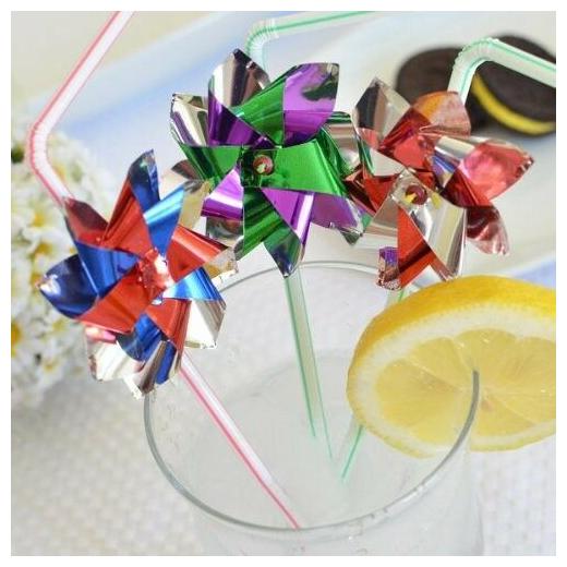 

Set of 8 Assorted Colors Double Foil Pinwheel Straws Windmill Drinking Straw