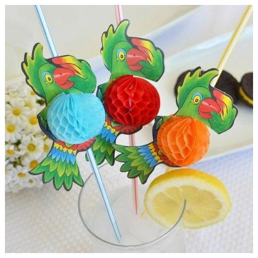 

Set of 8 Jumbo Multi Color Parrot Tropical Straw 3D Honeycomb 13 5