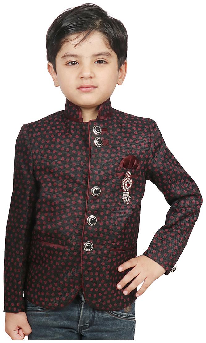 

SG YUVRAJ Boy Jute silk Floral Ethnic jacket - Maroon