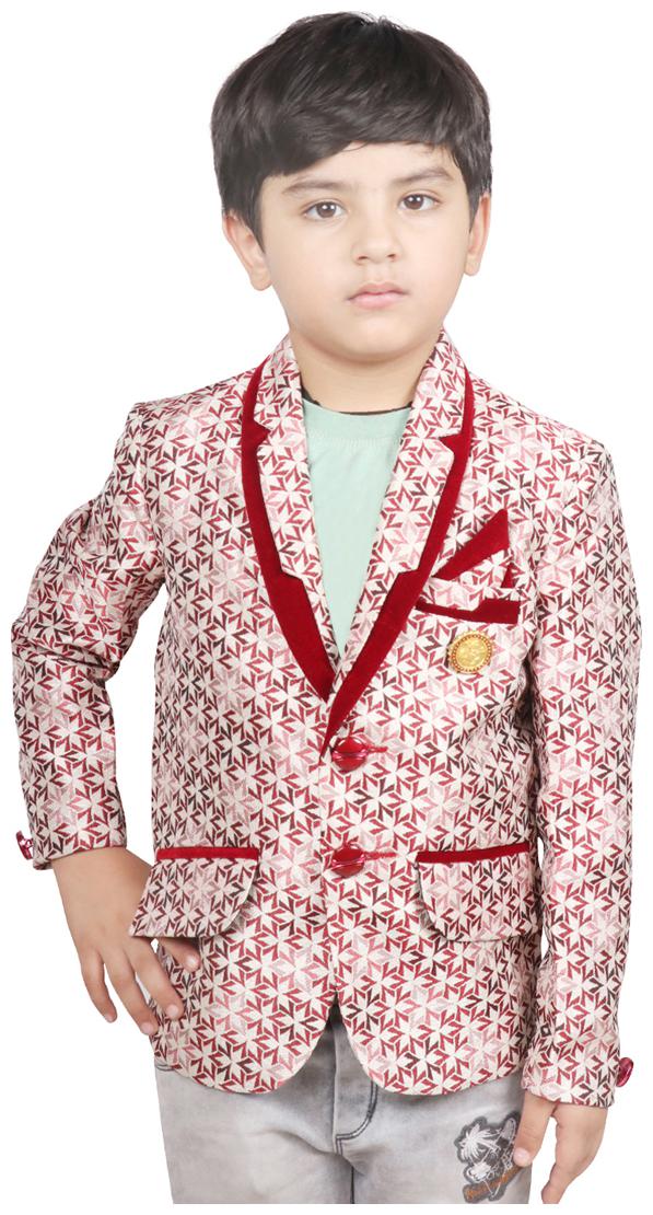 

SG YUVRAJ Boy Jute silk Printed Ethnic jacket - Maroon Grey