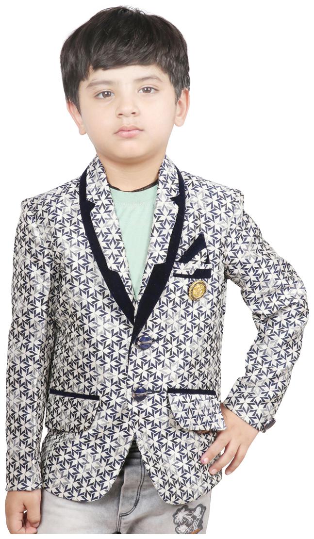 

SG YUVRAJ Boy Jute silk Printed Ethnic jacket - Blue Grey