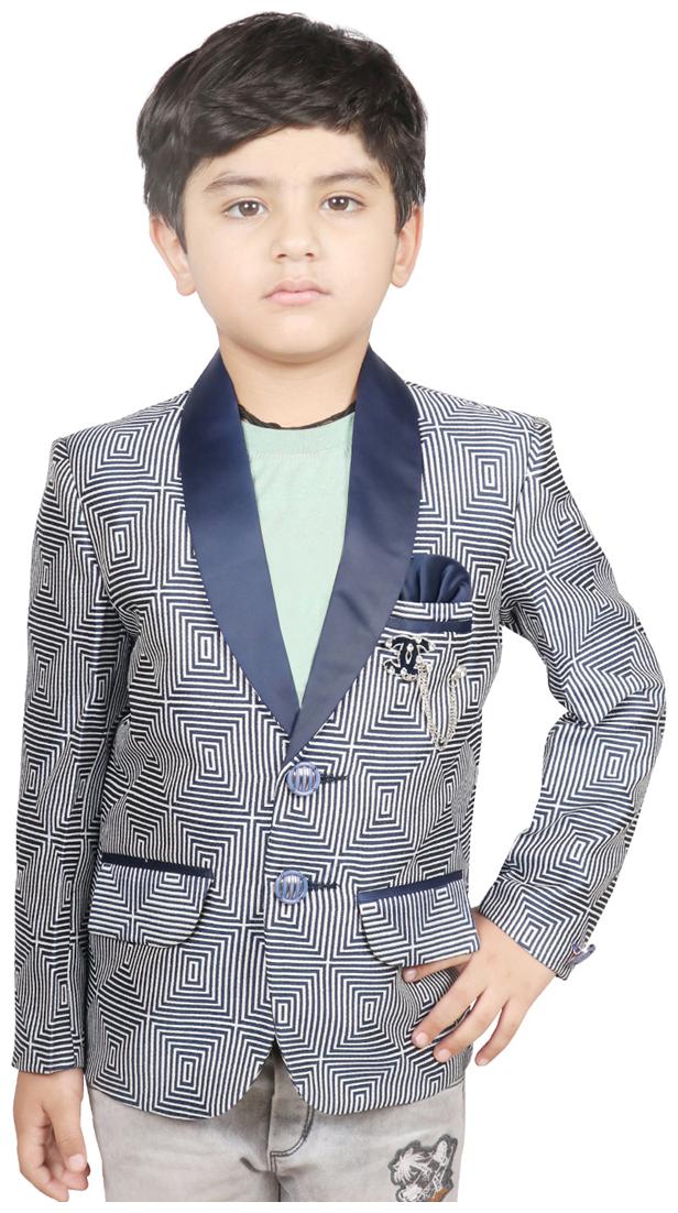 

SG YUVRAJ Boy Jute silk Printed Ethnic jacket - Blue Silver
